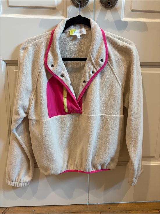 Hippie Rose Sweaters - Hippie Rose Cream Fleece Pullover with Pink Trim and Yellow Zip Accent